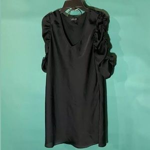 Spense Black Satin 3/4 Sleeve Dress Shift